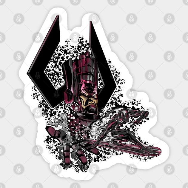 Galactus & Silver Surfer - Black Winter Sticker by AlternateRealiTEE